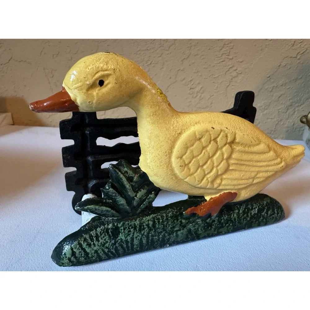 Vintage Cast Iron Yellow Duck Fence Napkin Holder Country Kitchen Letter Rack
